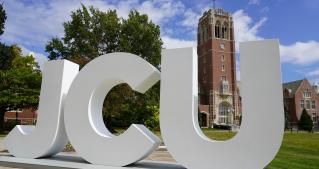 jcu 3d letters in front of clock tower